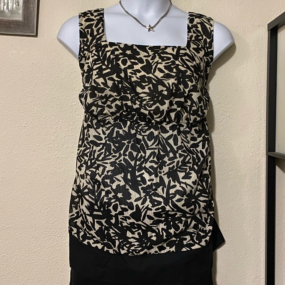 Lane Bryant Cream and Black Print Tie-Back Tank